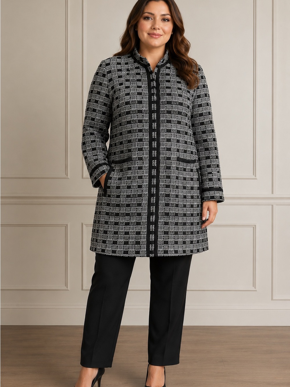 St. John Black and White Tweed Jacket Duster knit size 10